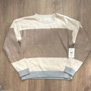 New! Verve ami cream/camel/gray colorblock crew neck sweater, Medium